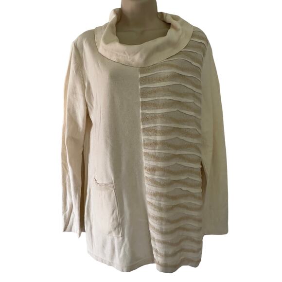 Soft Surroundings Sweater Tunic Cowl Neck Cotton Ruffle Ivory M Artsy Coastal - Picture 1 of 13